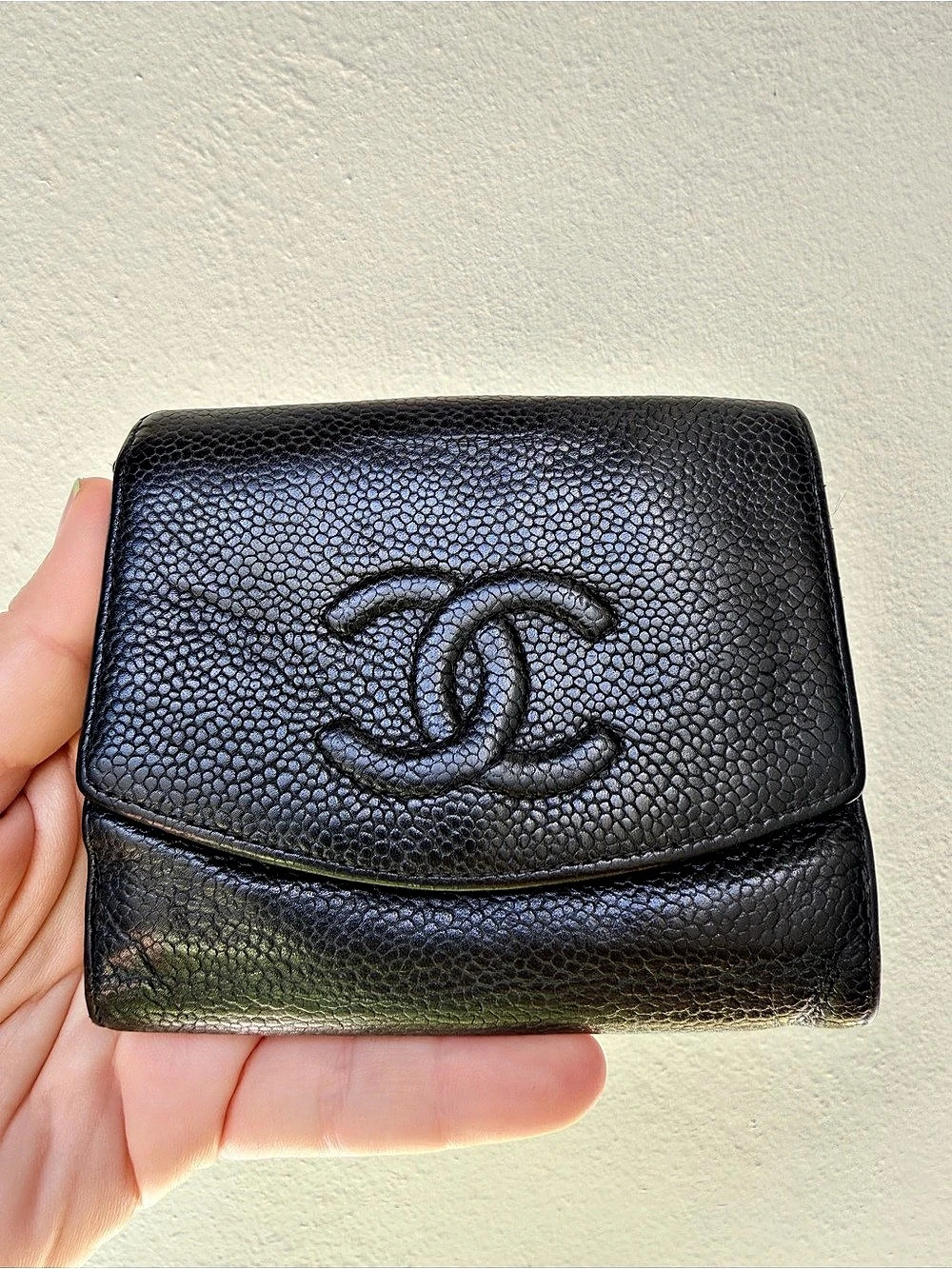 Chanel Vintage Caviar Leather Compact Bifold Wallet Black